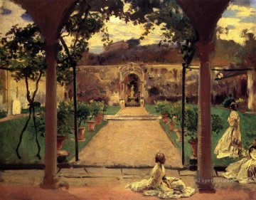  Garden Oil Painting - At Torre Galli Ladies in a Garden John Singer Sargent